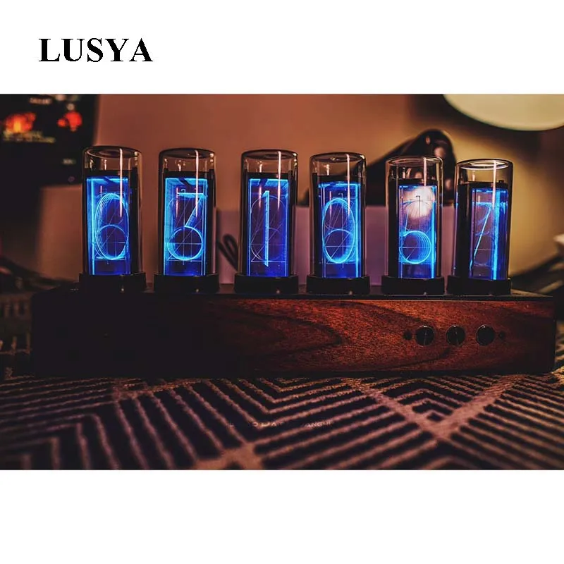 Lusya орех 6 бит RGB светодиодный свечение цифровые часы Nixie трубки электронные
