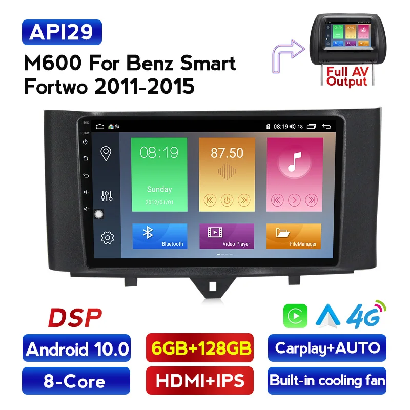 Автомагнитола 4G LTE IPS DSP Android мультимедийный видеоплеер для Mercedes/Benz Smart Fortwo 2011 2012-2015