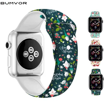 

Silicone Printed sport band for Apple Watch series 5 4 3 2 1 Xmas Santa Snowman Silicone strap for iWatch Christmas gift wrist