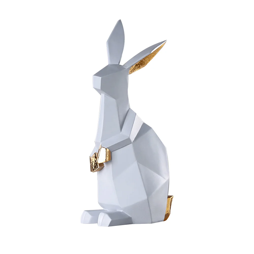 

Home Decor Simulation Animal Shape Statue Resin Ornament DIY Accessory Geometric Desktop Craft Miniature Room Rabbit Figurine