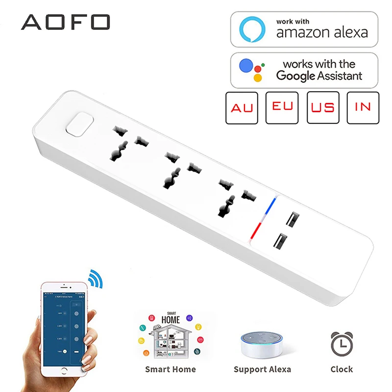 AOFO WiFi умная лента питания совместима с Alexa, Google Home, с 2 usb-портами для зарядки и 4 универсальными смарт-штекерами переменного тока