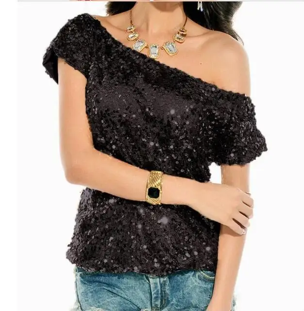 Модная рубашка с пайетками, женская летняя открытая спина, женские топы, серебро, короткий рукав, мятая футболка, женская футболка в стиле Харадзюку, Xnxee