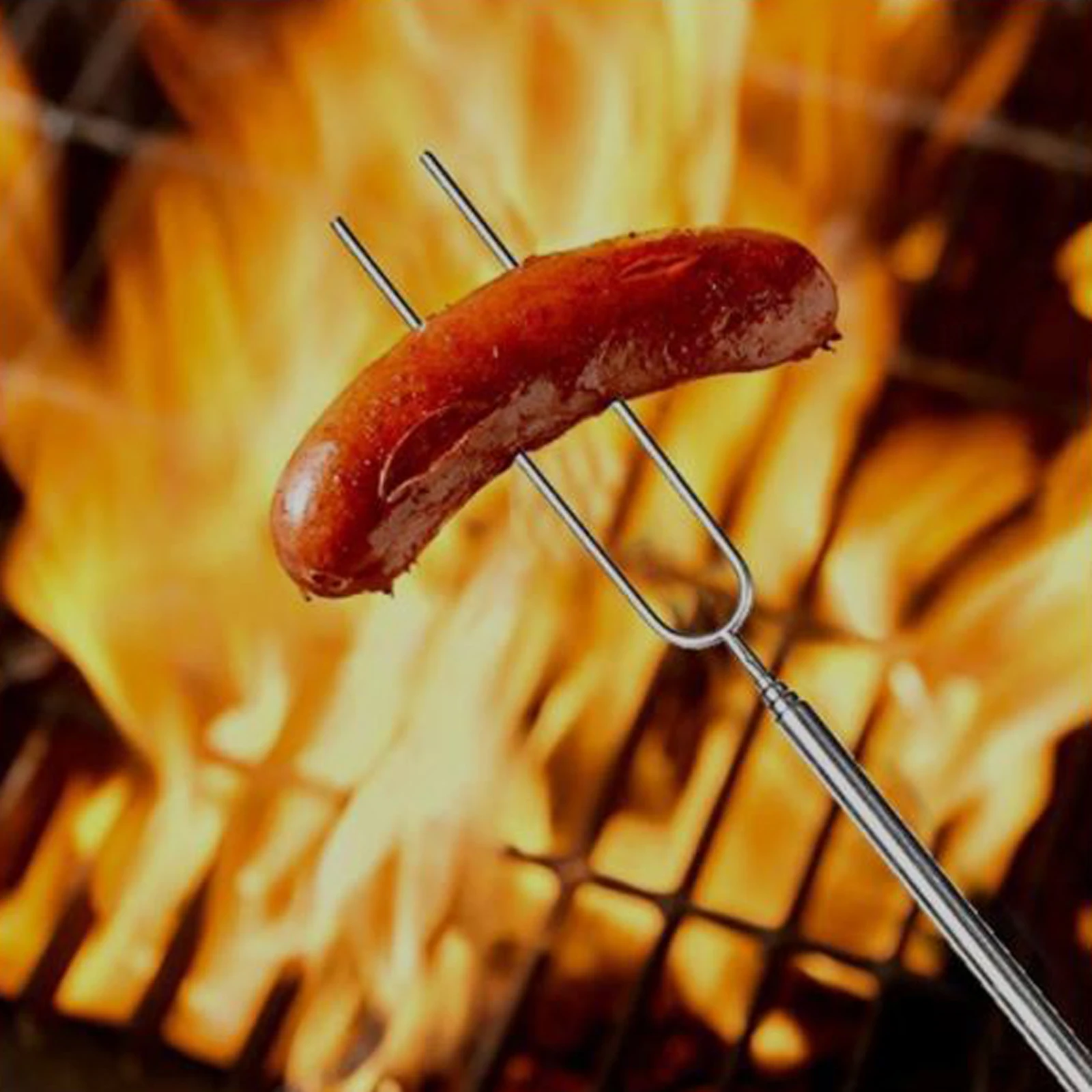 8pcs Barbecue Fork Set with Storage Bag Telescopic Marshmallow Sausages Hot Dogs Vegetables Roasting Sticks Accessory