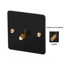 Retro Wall Light Switch 1-4 Gang 2 Way Brass Lever Toggle Switch Black Stainless Steel Panel Wall EU Socket