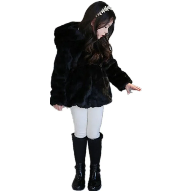 Коллекция года, меховые брендовые зимние пальто с длинными рукавами и искусственным кроличьим мехом для маленьких девочек мягкие вечерние детские куртки принцессы с капюшоном, верхняя одежда из хлопка, N38