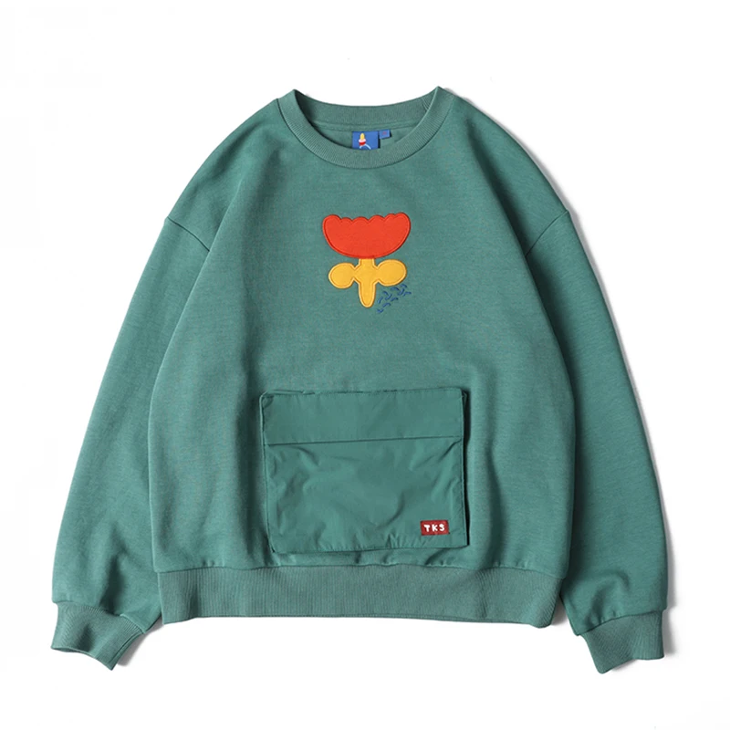 Autumn New Preppy Style Flower Applique Embroidery Pullover Fashion Green O-collar Cotton Warm High Quality Sweater | Женская одежда