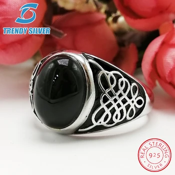 

silver 925 fine jewelry man rings men accessories turquoise gemstone natural onyx agate wholesale TRENDY SILVER