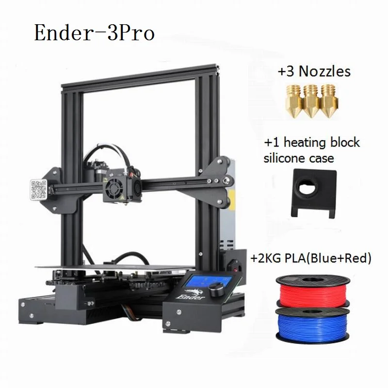 Add Blue Red PLA Creality 3d принтер, Ender-3Pro, новая мода, обновленные комплекты, сборка, подарок, насадки+ нагревательный блок, силиконовый рукав+ PLA - Цвет: Add Blue Red PLA