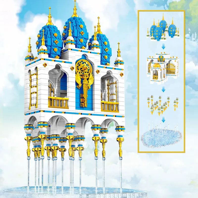 Yeshin MOC Streetview Building The Sky Castle модель совместима с 16015 строительными блоками кирпичи