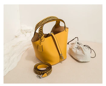 

Ladies Bag Woven Bucket Bag Basket Shoulder Bag Mini Drawstring Bag Crossbody Tote Bag High Quality PU Leather Composite Bag