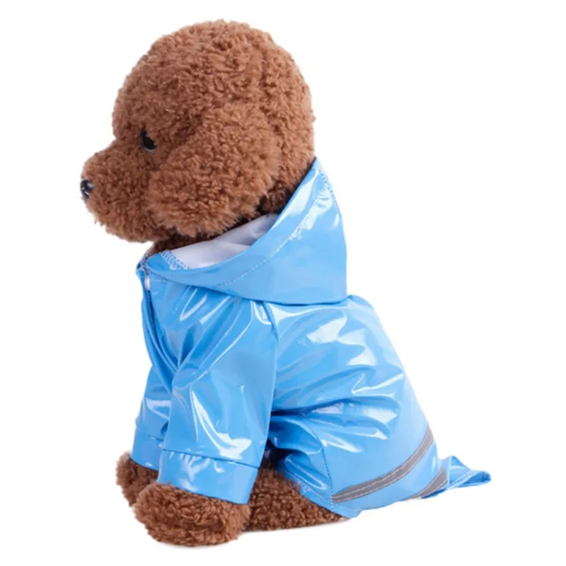blue Дождевик для домашних животных, однотонный плащ с капюшоном для домашних животных, водонепроницаемый плащ для щенков, куртка с капюшоном, водонепроницаемые куртки, плащ из искусственной кожи - Цвет: blue