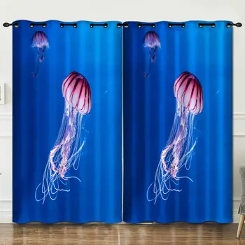 

underwater world pattern perforated bedroom living room decoration curtain background decoration cloth pink curtains luxury