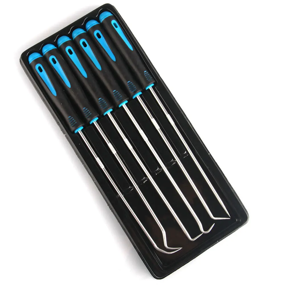 6PCS Long Oil Seal Remover Tool O-Ring Removing Pick Hook Set Craft Tool TPR Material Handle Comfort Grip Hand Tool Color Random