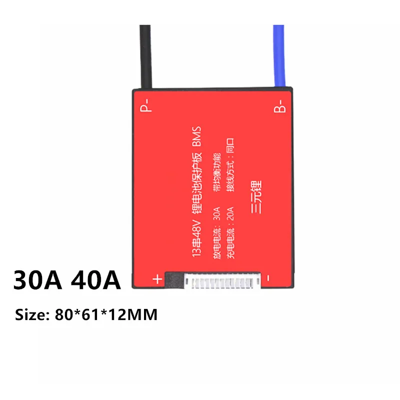 

Waterproof 3.7V 13S 48V E-bike Li ion battery 18650 BMS 15A 20A 30A 40A 50A 60A battery BMS Charging Voltage 54.6V With balance