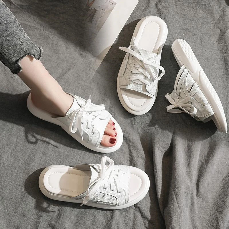 

Sports slippers women's shoes wear fashion wild net red lazy half drag 2019 new casual slip wear soft bottom summer sandals