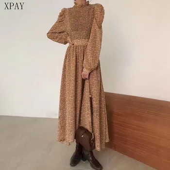 

2020 Summer Women Dress Elegant Office Lady Print A-Line Floral Maxi Dress Robe Female Retro Chic Waist-Controlled Long Dresses