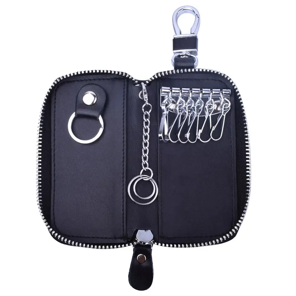Men Leather Zip 6 Hook Key Case Car Key Holder Wallet Car Key Case