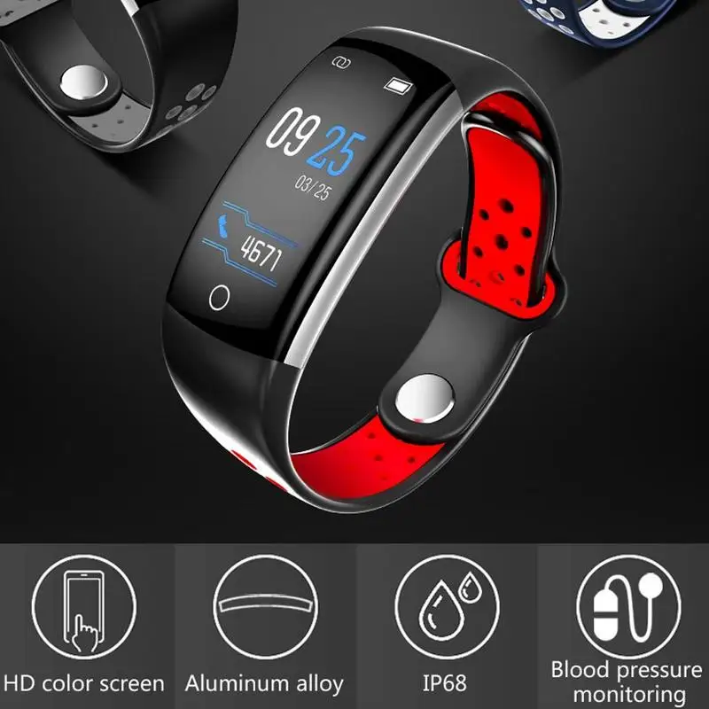 Smart Bracelet Women Q6 Bluetooth Smartwatch Men Heart Rate For Android Pressure Monitor Tracker Blood Ios Fitness Watch Sp D1Z5