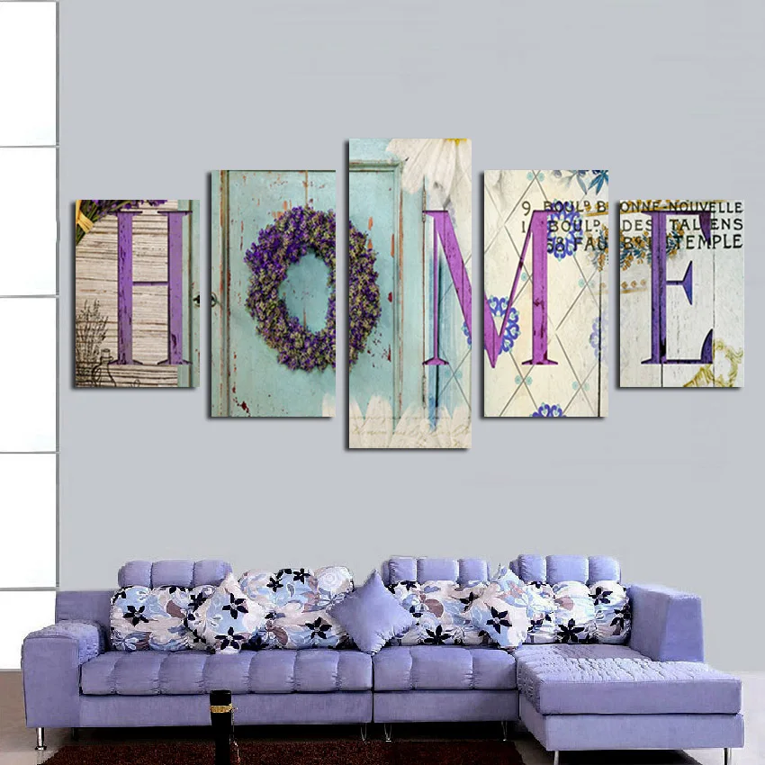 

Multi-Color Word Home Put Together 5Pcs Poster Grass Circle Canvas Decoration Painting Home Decoration Bedroom Living Room