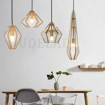 

Modern Nordic Glass Diamond Pendant Lights Creative Single Head Bar Restaurant Retro Bedroom Iron Lamps LED Bulbs Cord Pendant