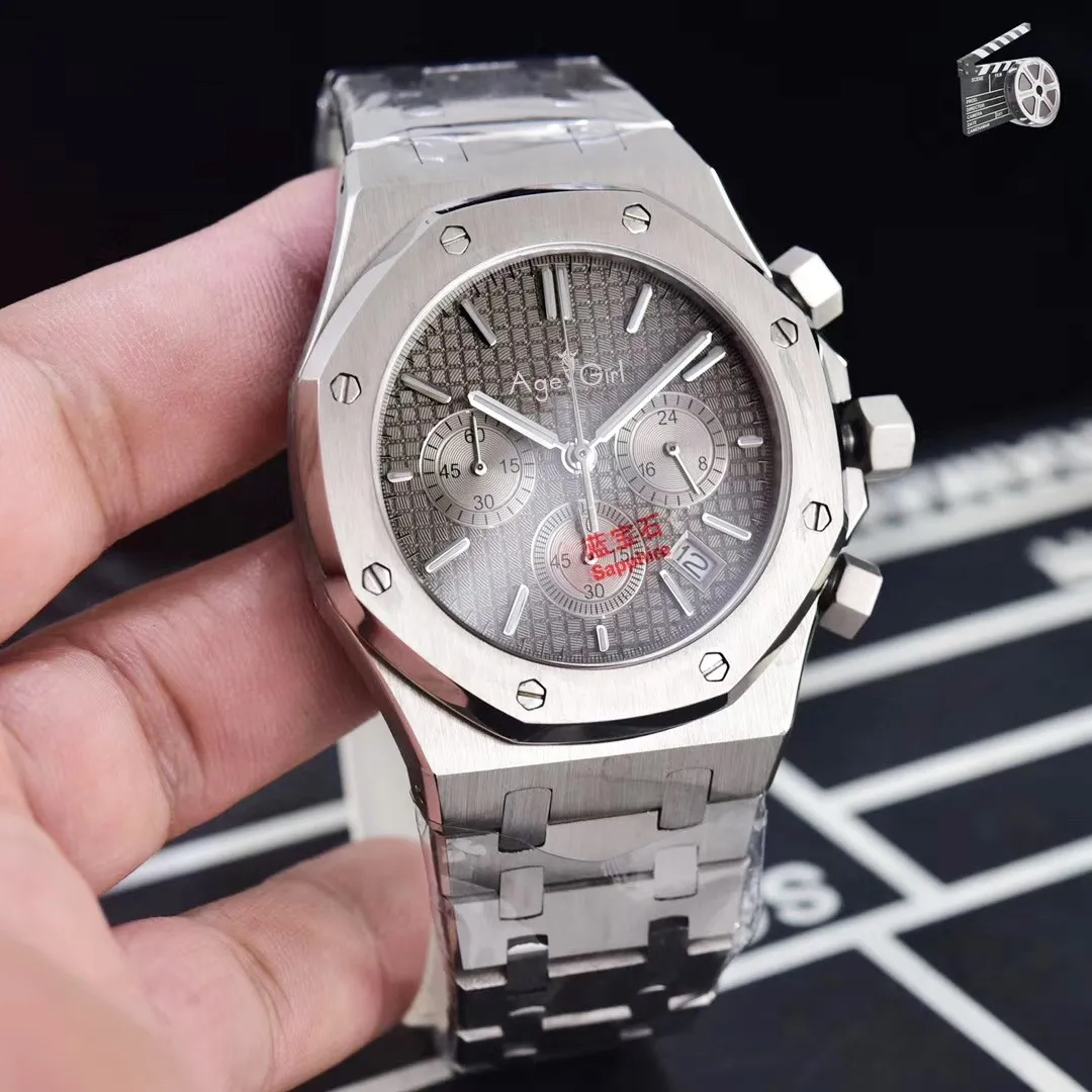 Роскошный бренд хронограф для мужчин секундомер серебро черный белый серый нержавеющая сталь 904L сапфировое стекло большие часы 45 мм AAA