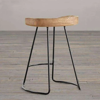 

Postmodern Simple Iron Foot Stool Personality Solid Wood Surface Bar House Creative High Chair Coffee Industrial Style Bar Stool
