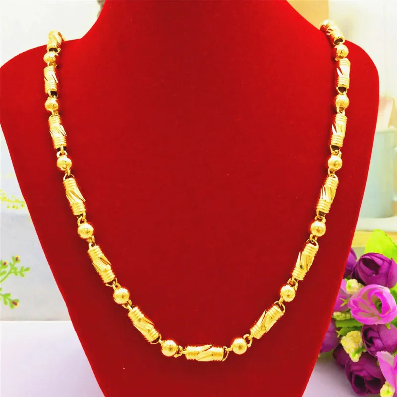 

Luxury Men's Necklace 14K Gold Chain Jewelry for Wedding Engagement Anniversary Jewelry Gifts Yellow Gold Bead Necklace Male
