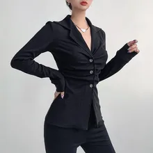 

Folded Turn-Down Collar Fashion Chic Woman Blouses 2022 New Fashion Long Sleeve Button Black Slim Women'S Elegant Shirt Tops