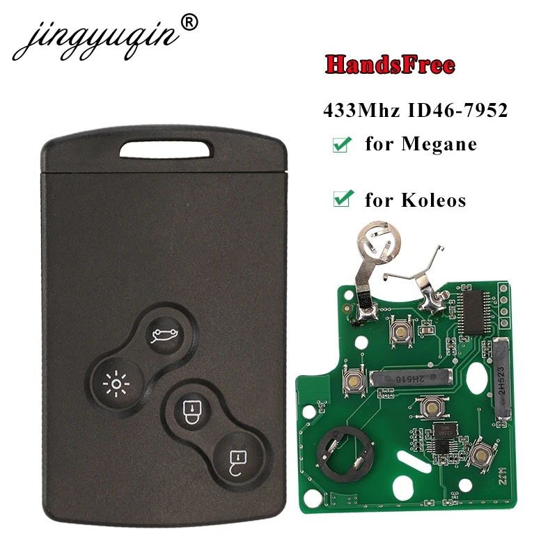 jingyuqin HandsFree Keyless Smart Card For Renault Megane Fluence Laguna Scenic Clio Captur Koleos 433MHz FSK PCF7952 Key Remote