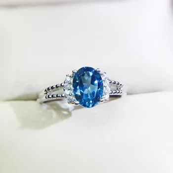 

Per jewelry Natural real blue topaz ring Free shipping 925 sterling silver 6*8mm 1.6ct gemstone Q912811