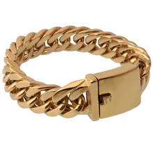 Хип-хоп титановый браслет из нержавеющей стали для мужчин ширина 17 мм, ширина в Майами, кубинская сеть звено цепи браслеты мужской Браслет-амулет ювелирные изделия