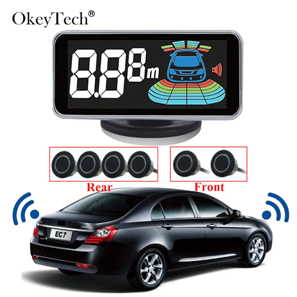 OkeyTech стиль лучший 6 Датчик s датчик парковки реверсивный радар-детектор светодиодный цифровой автомобильный парковочный сигнал аварийная система