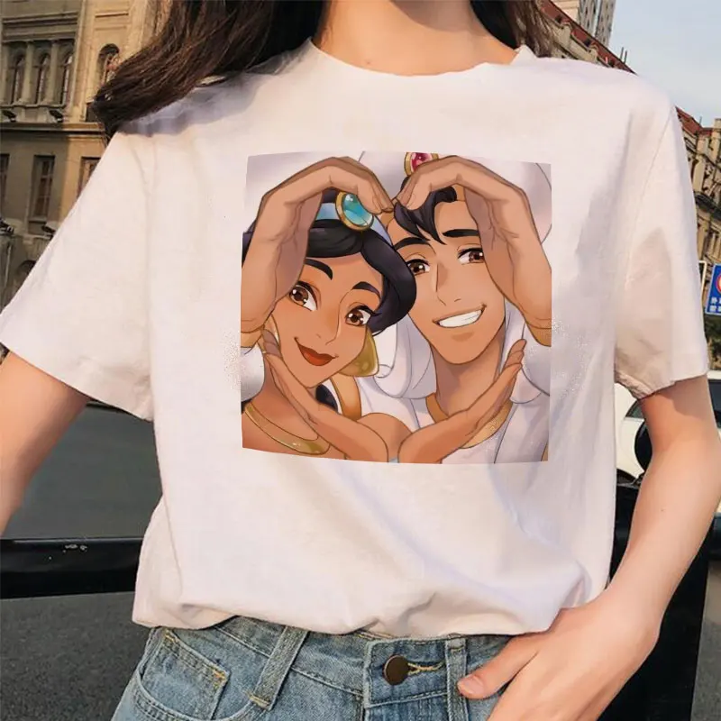 

New product summer Fashion Women Casual clothes T-shirt girl 90s Aladdin Top Prince and Princess Jasmine Tee T-Shirt Couple