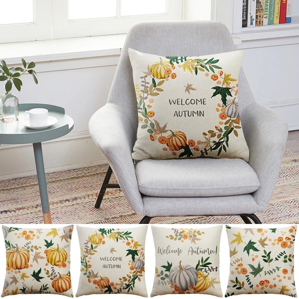 

Pillow Case 45x45cm Cushion Cover Pillowcase For Home Sofa Chair Decorative Happy Fall Thanksgiving Day Gift Home Decoration 1pc