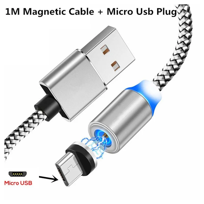 Микро-1м Тип usb C светодиодный магнитный кабель для huawei honor 7a 7c 6c pto 7x 8x 9x 8a 8c v20 v10 v9 10i 5a 6a 6x 5x Кабель зарядного устройства - Цвет: micro usb and cable