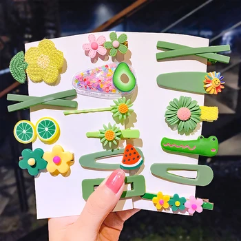 

8Pcs Fashion Flower Cartoon Animal Fruit Hair Clip Snap Button Hair Pins Women Sweet Hairpin Hair Clips Jewelry Barrette Stick