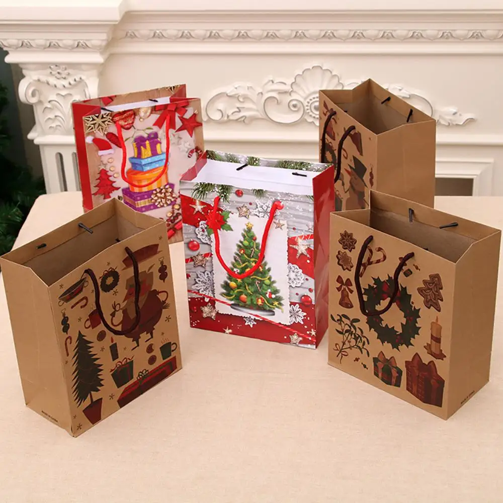 3 Sizes Christmas Gift Bag hand held rope Kraft paper bag Packaging