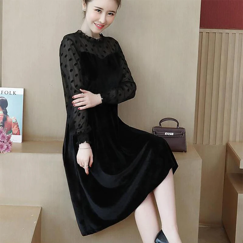 Ceny COCOEPPS Big Size koronkowa sukienka Plus rozmiar jesień Polka dot Mesh Casual vestidos zimowe ubrania damskie eleganckie Party Vestios damskie