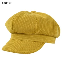 USPOP зимние шапки женские вельветовые шапки утолщенные жаккардовые вельветовые Восьмиугольные шляпы одноцветные винтажные кепки с козырьком