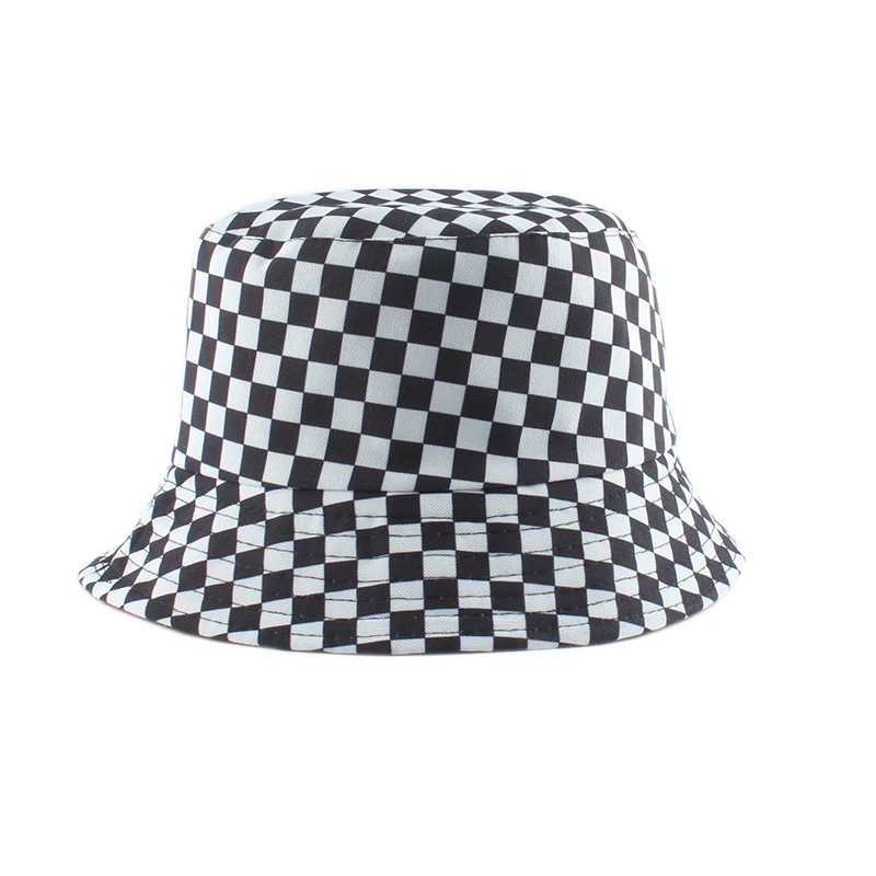 2020 New Brand Black White Plaid Check Bucket Hats Fishing Caps Women Mens Reversible Fisherman Hat