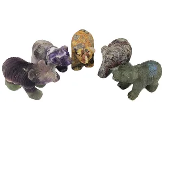 

2'' Delicate Natural Crazy Agate Bear Shape Healing Crystal Colorful Labradorite Chakra Stone Home Decor Feng Shui ZX