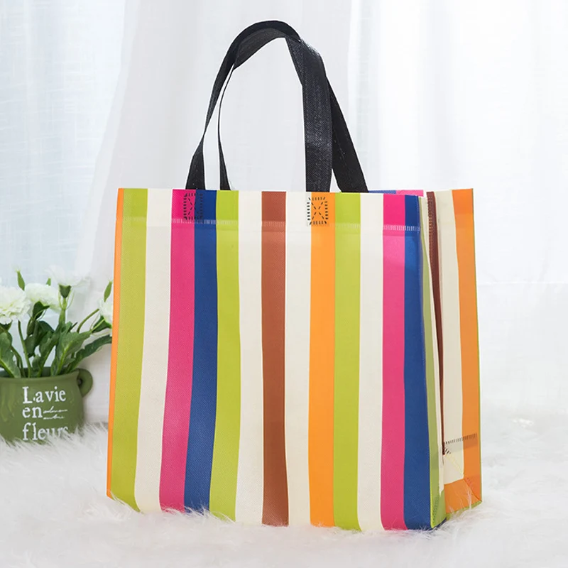 

Foldable Shipping Bags Striped Fabric Reusable Tote Pouch Travel Storage Shopping Bag DIY Custom Ad High Quality Shipping Bags