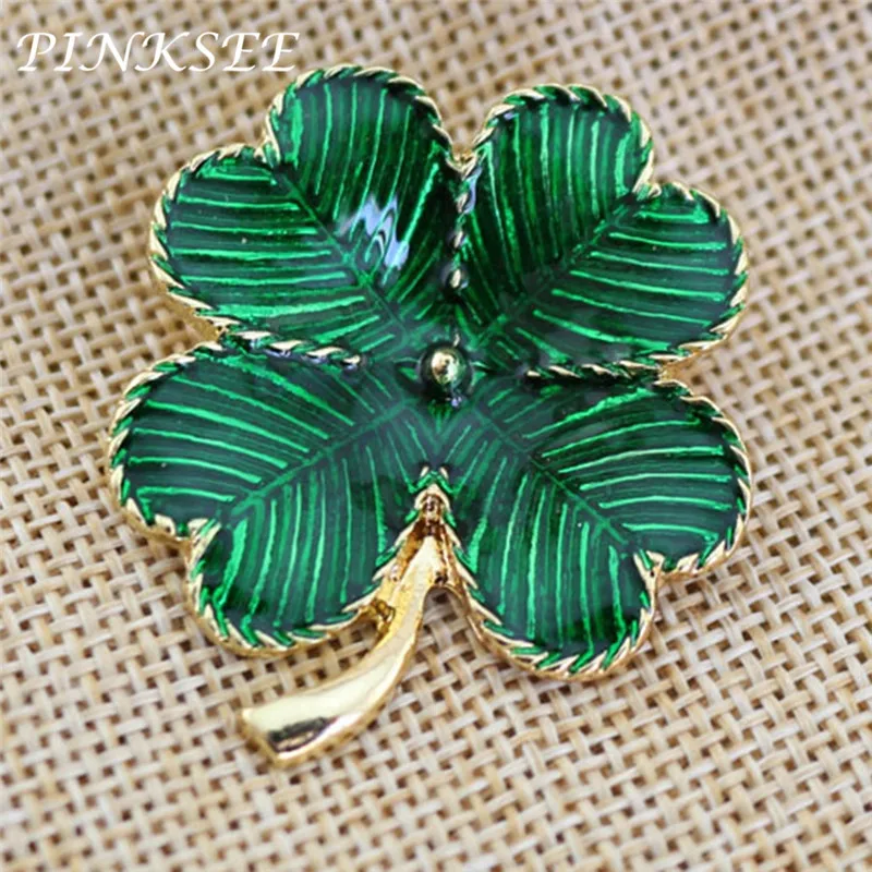 Темно-зеленые булавки на лацкан с четырьмя листьями ретро-броши для банкета