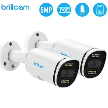 

Brillcam( Pack 2) 5MP UHD Dual LED Bullet IP Camera with 2.8mm Len PoE IP67 Weatherproof AI SD Slot Built in Microphone Home Cam