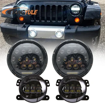 

New style combo 75W 7 Inch Round LED Headlight with White/ amber Turn Signal DRL+4inch LED fog lights For Jeep Wrangler Jk Tj