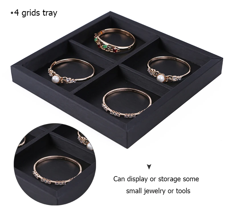 Retail Jewelry Store Window Showcase Luxury Black Pu Leather Ring Jewelry Display Tray Insert Charm Pendant Earring Accessories