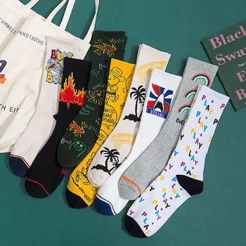 

Design Men Sock Men's Standard Socks Letter Unisex Colorful Casual High Sox Adult Cotton Comfortable Trendy Spring Autumn Sokken