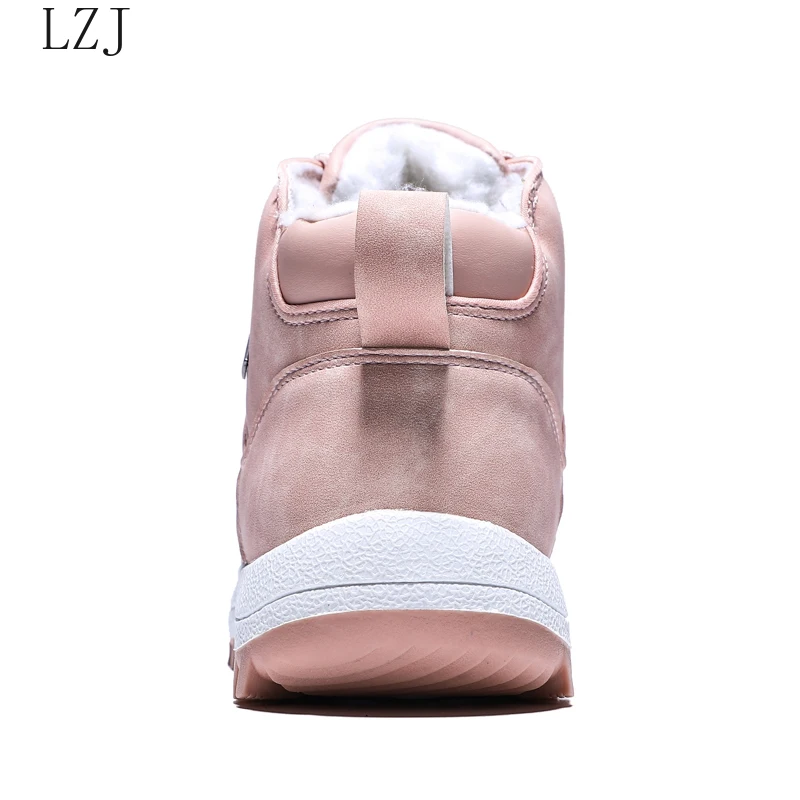 Winter Outdoor Plush Warm Snow Boots For Women PU Leather Waterproof Snow Shoes Pink Fashion Ankle Boots Woman Big Size 42
