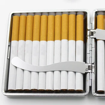 

Men's Cigarette Cases Ultra-thin Leather Metal Iron Clip Cigarette Box 20 Sticks Spring Lever Smoke Clamp Accessories Easy Carry