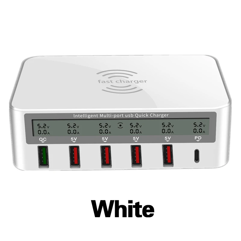 20W Multi 5 USB Smart Charger Qi Wireless Charger For Iphone X 8 11 Samsung LCD Quick Charge 3.0 Fast Wireless Charging Station